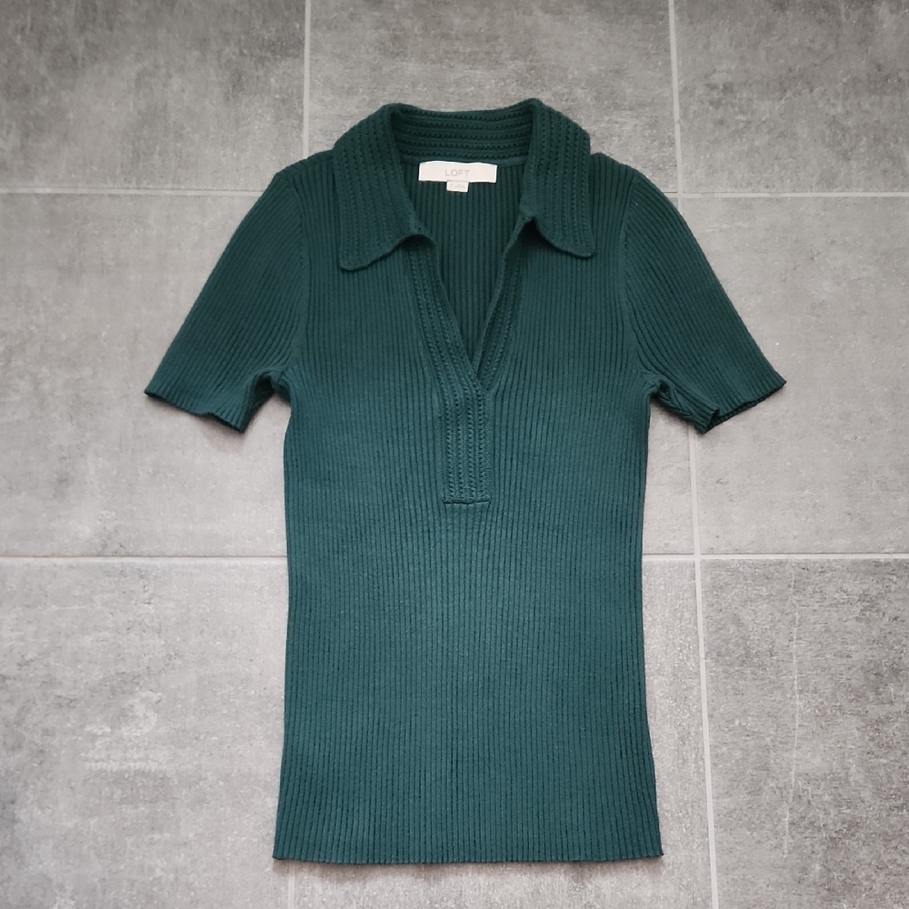 LOFT Ribbed Knit Polo Top